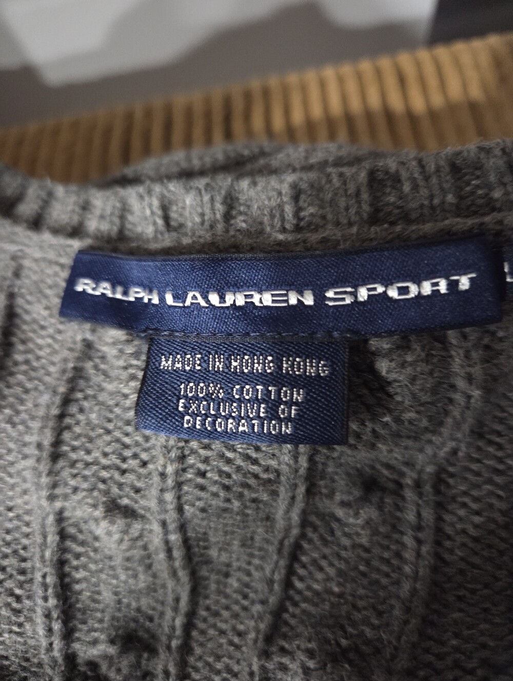 Ralph Lauren Sport 100% Cotton V Neck Sweater Grey Size Large - Picture 3 of 8